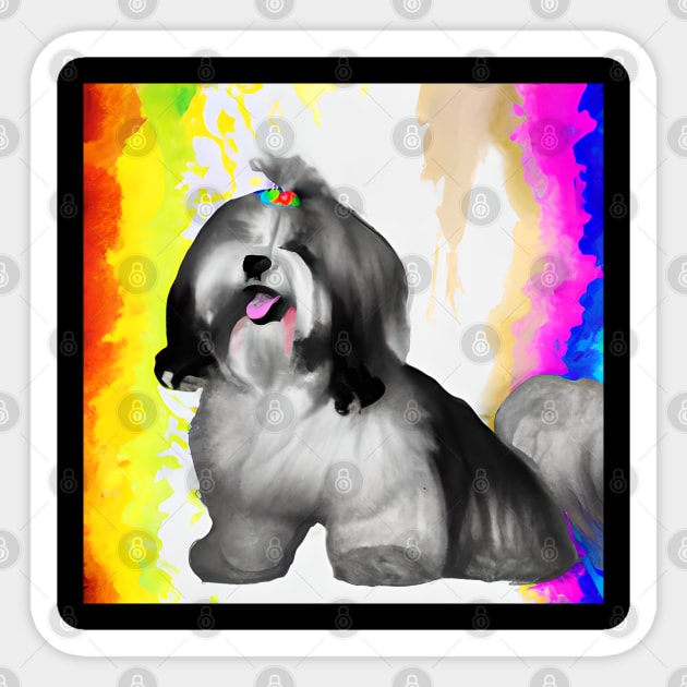 Lhasa Apso Dog Rainbow Painting Sticker by KayBee Gift Shop